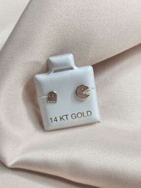 14KT Gold Pac-Man & Ghost Stud Earrings